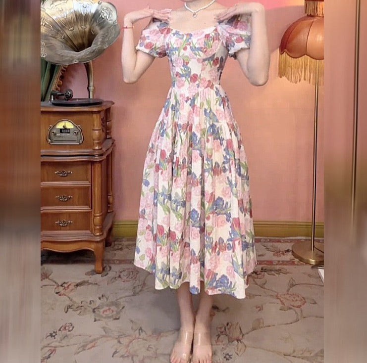 Dalila Floral Pearl Decorated Vintage-Inspired Dress