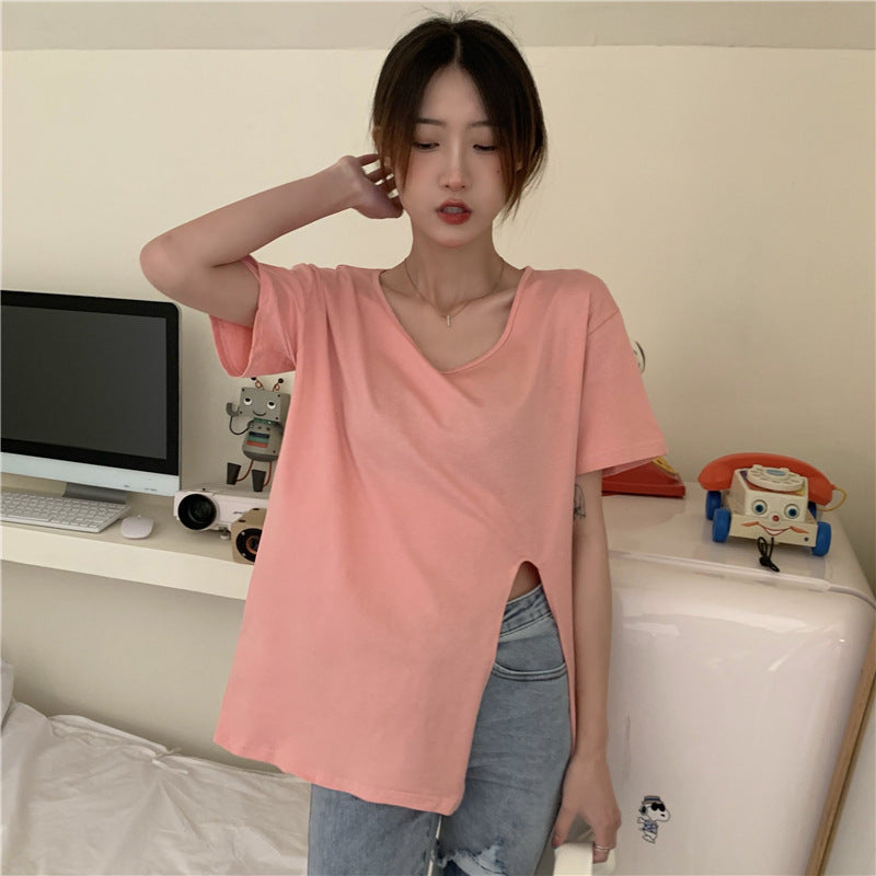 Summer Slit V-neck Tee