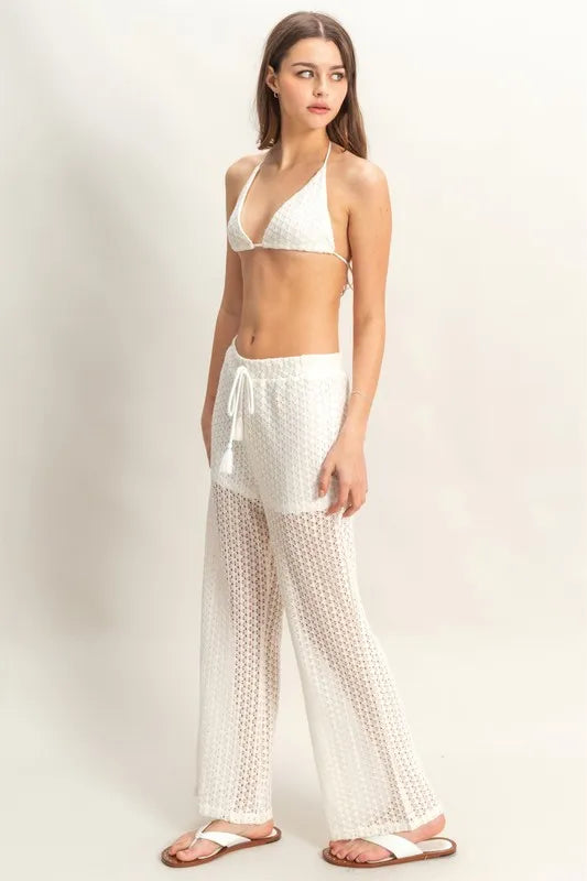 Crochet Bra and Drawstring Pants Set