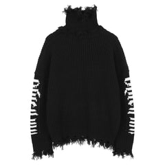 Ripped Embroidery Turtleneck Sweater
