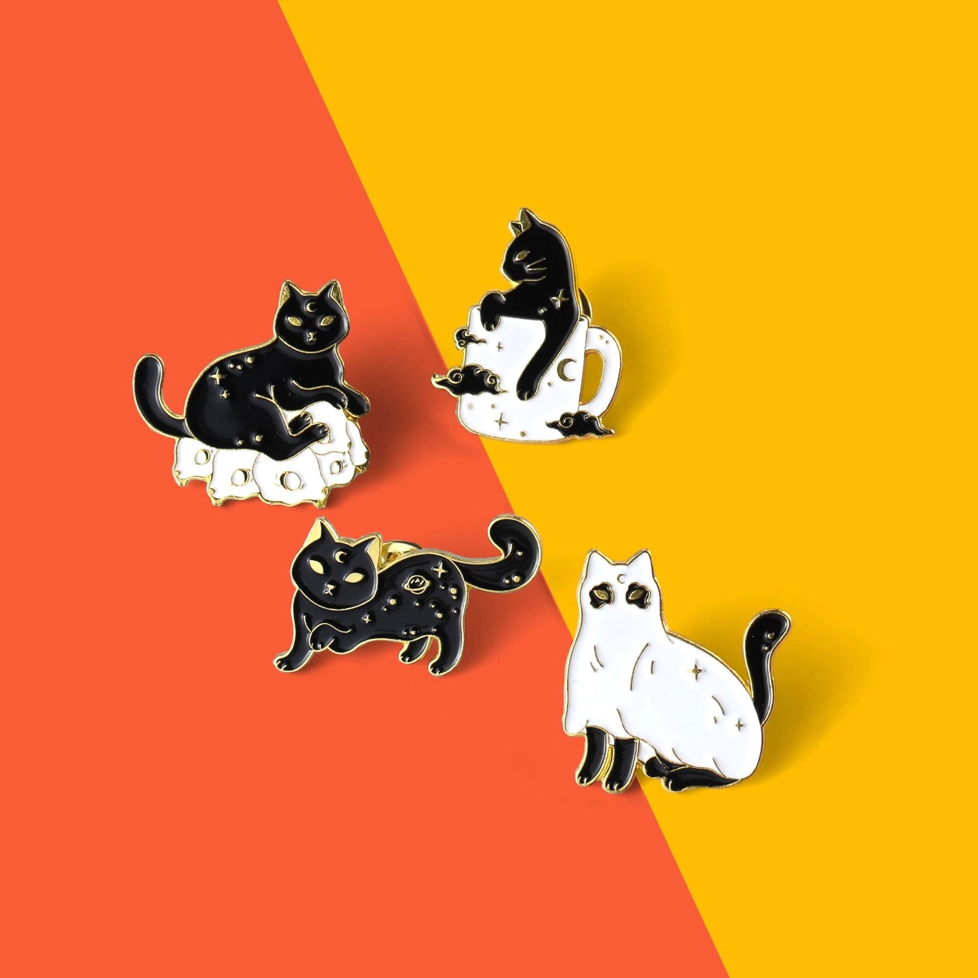 Cute Black White Cat Pins