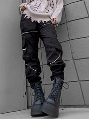 Asymmetric Zipper Reflective Strip Cargo Pants