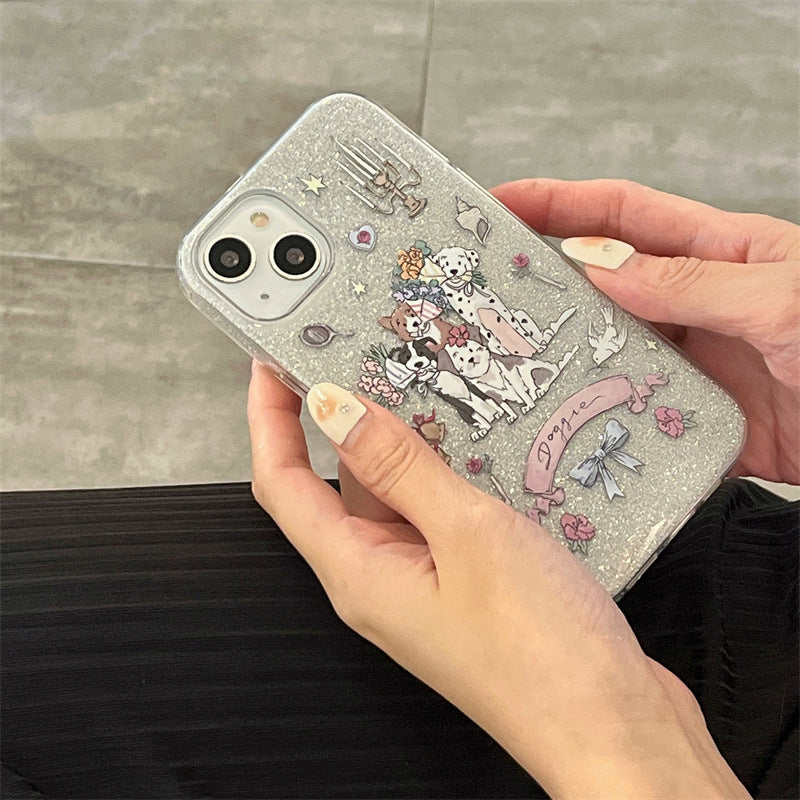 Cute Glitter Four Bouquet Puppies Phone Case