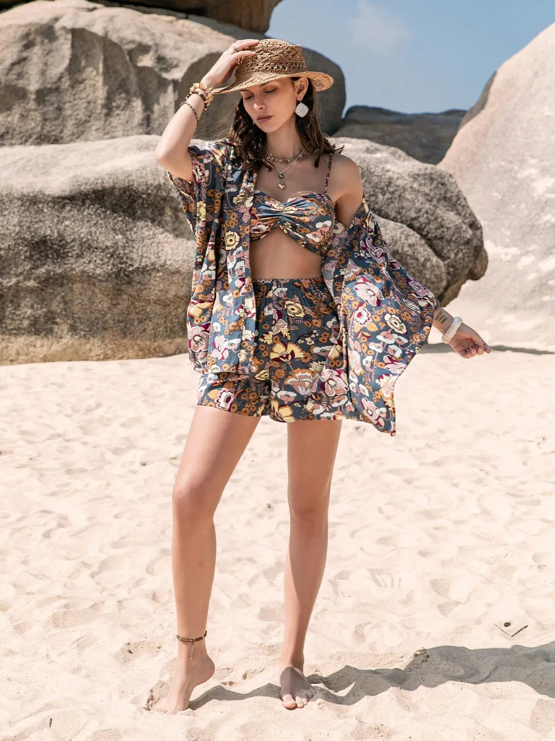 Bra, Cover-Up and Shorts Set