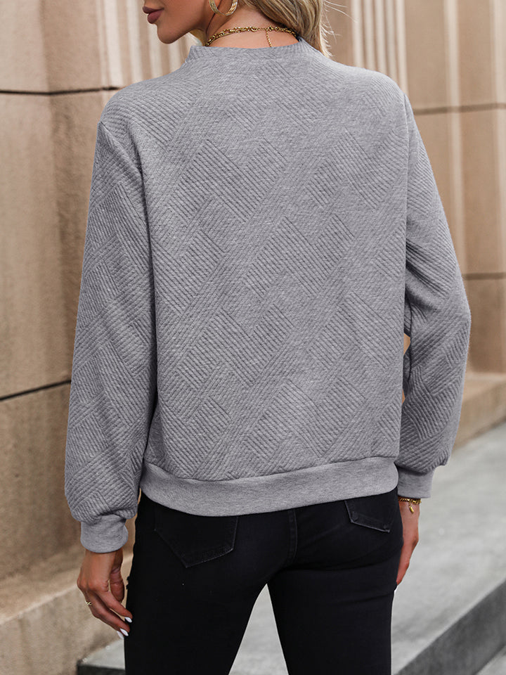 Buttoned Neck Long Sleeve Blouse