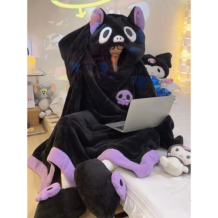 Funny Cartoon Bat Plush Hooded Jumpsuit Pajamas Dress