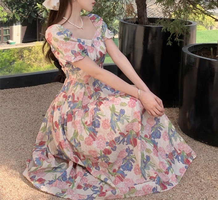 Dalila Floral Pearl Decorated Vintage-Inspired Dress