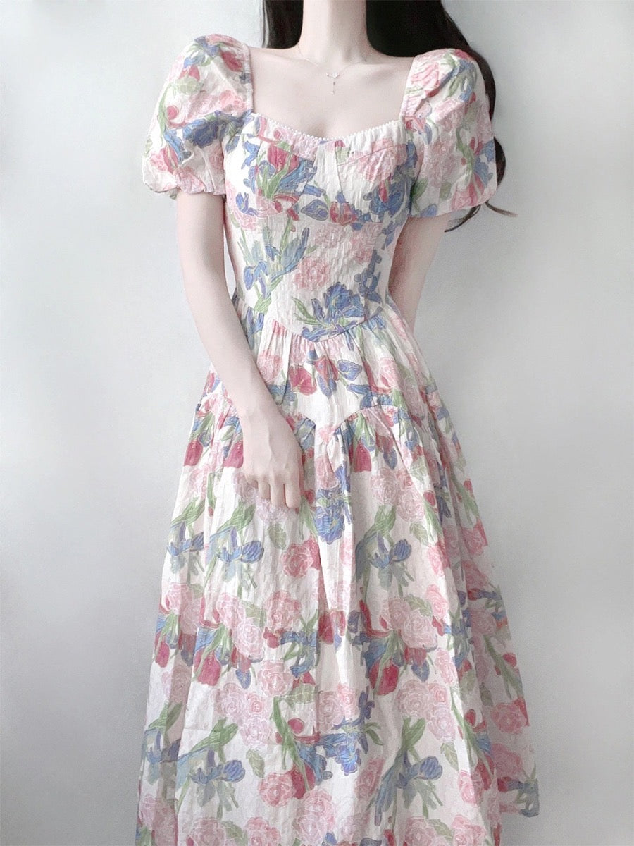 Dalila Floral Pearl Decorated Vintage-Inspired Dress