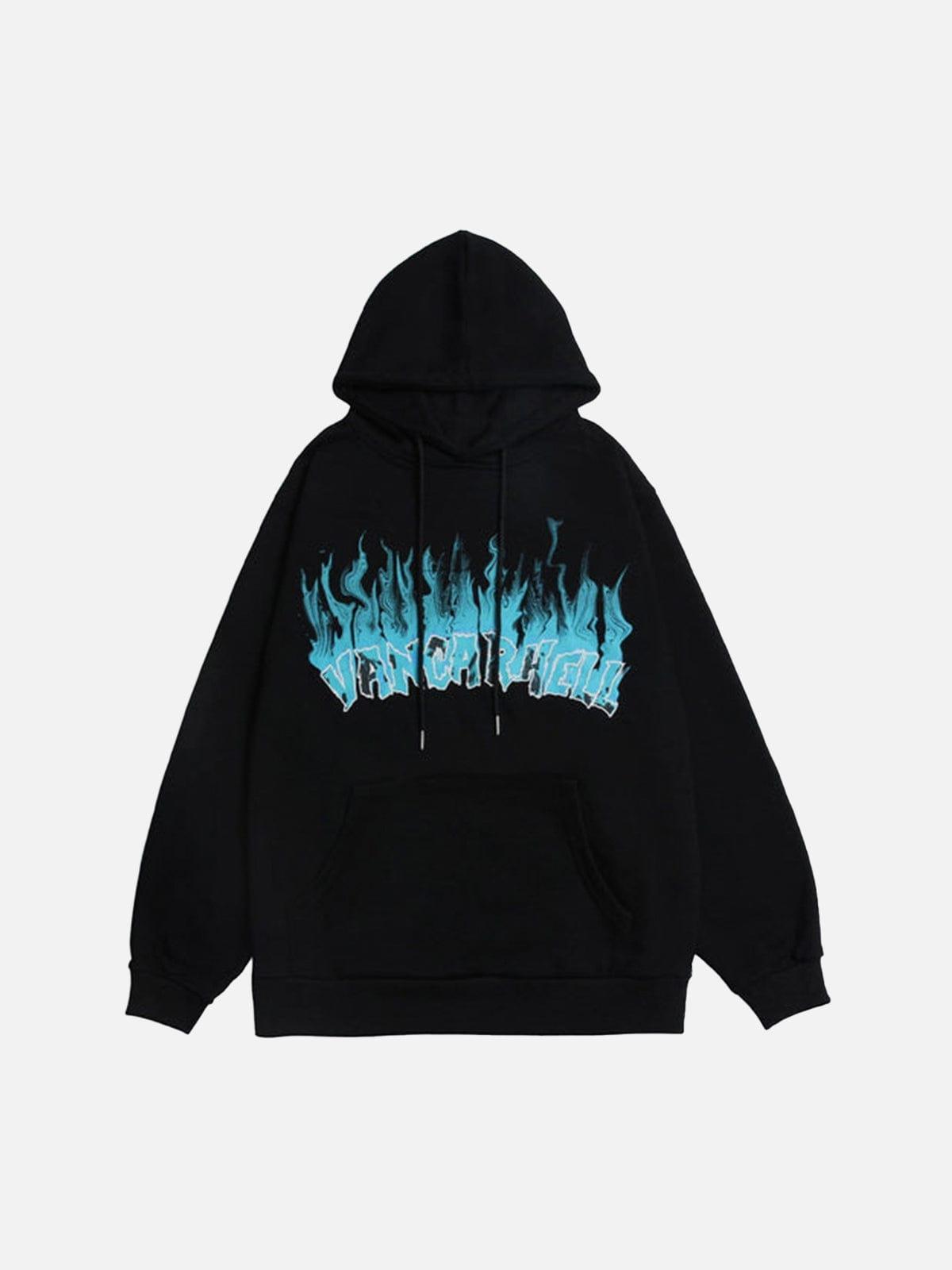 Flame Letters Print Oversized Fleece Hoodie