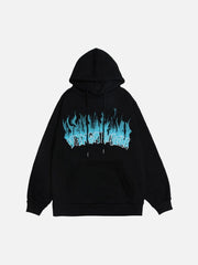 Flame Letters Print Oversized Fleece Hoodie