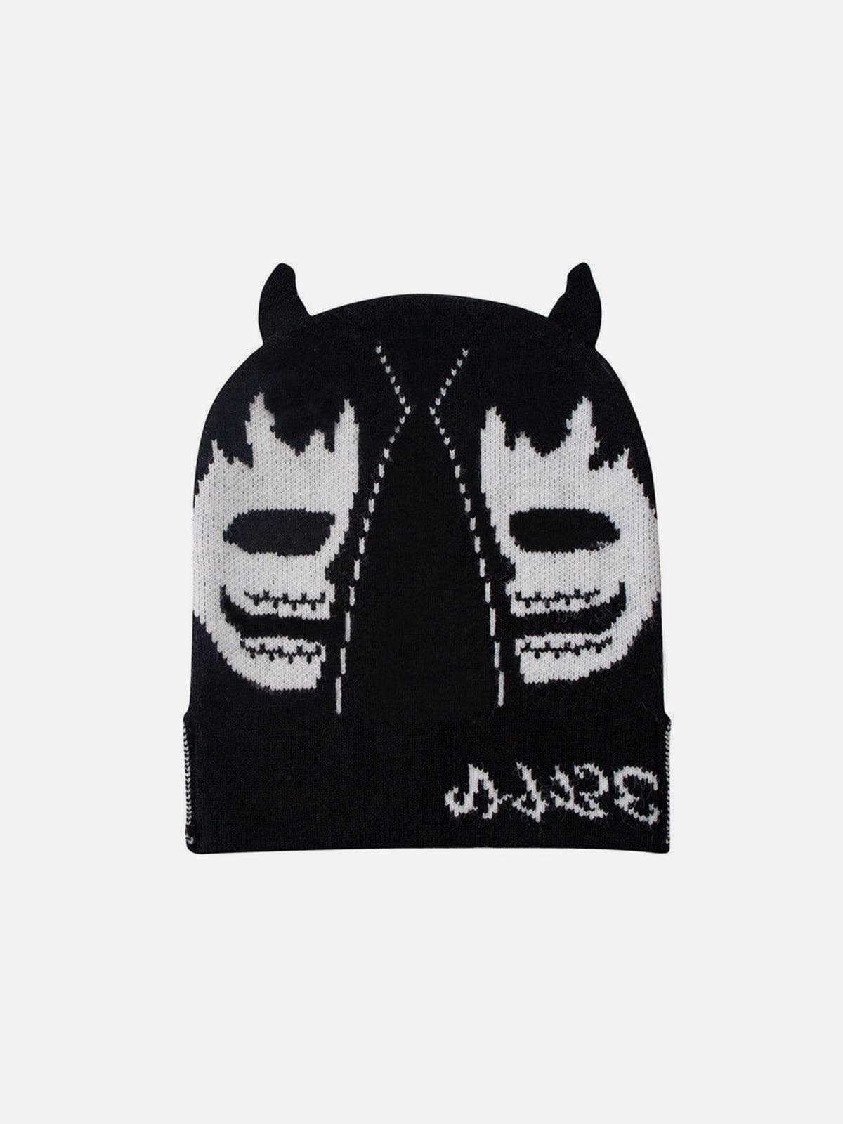 Dark Demon Head Print Wool Cap