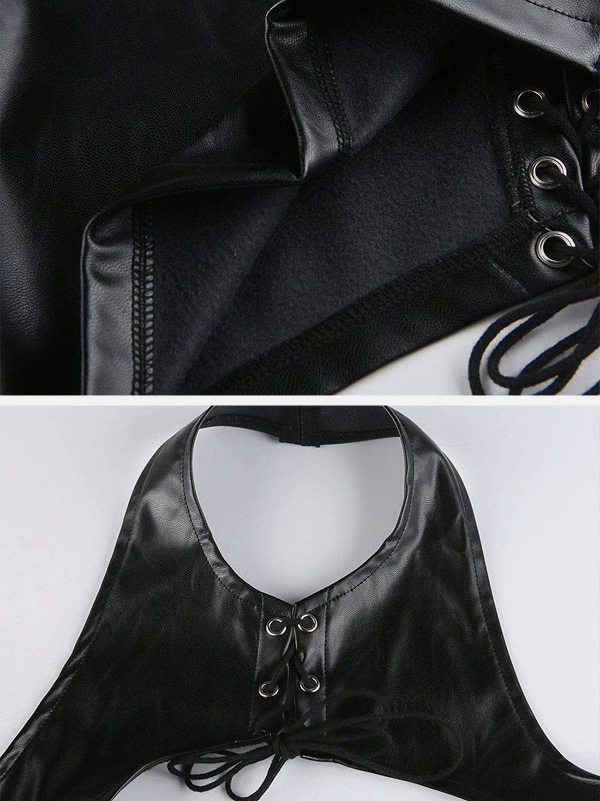 Irregular Navel Sleeveless PU Vest