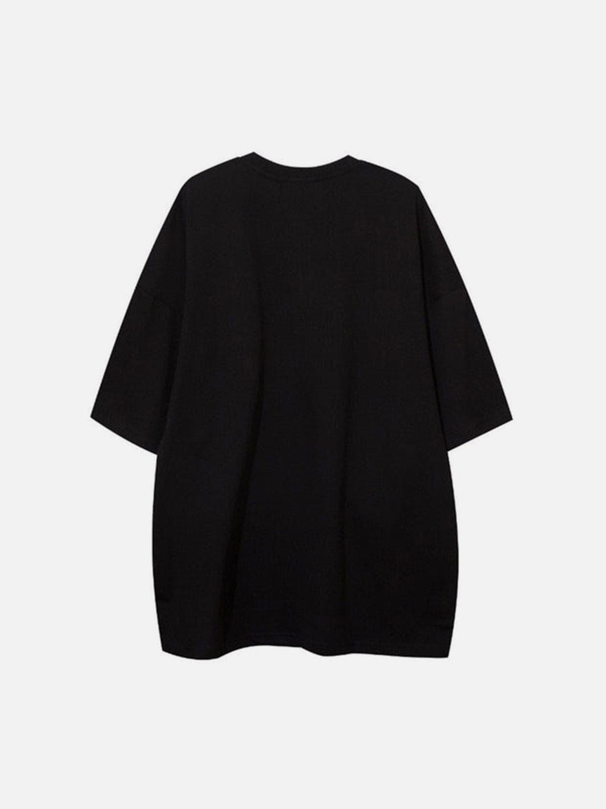 Contrasting Color Stitching Buckle Streamer Tee