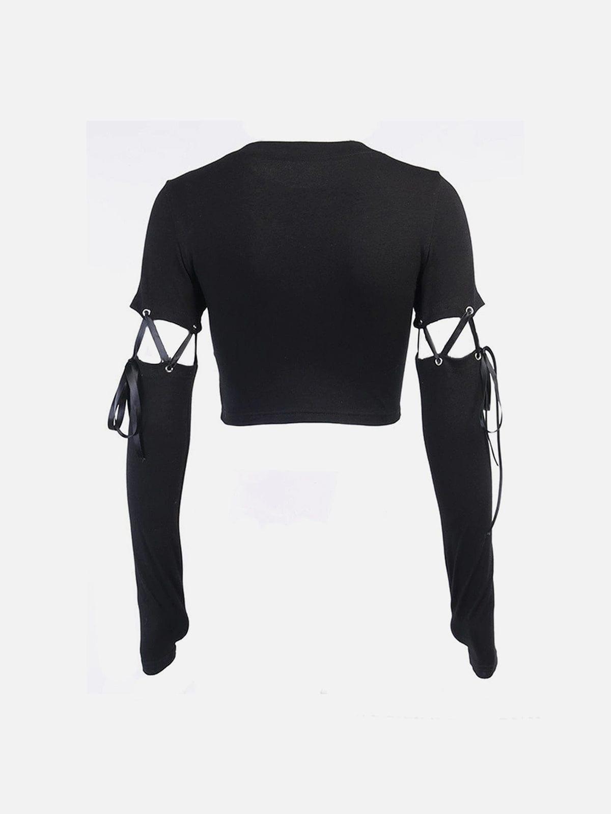 High Waist Print Detachable Long Sleeve T Shirt