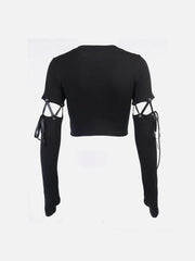 High Waist Print Detachable Long Sleeve T Shirt