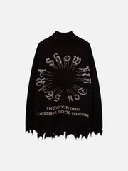 Ripped Tassel Turtleneck Knitted Sweater
