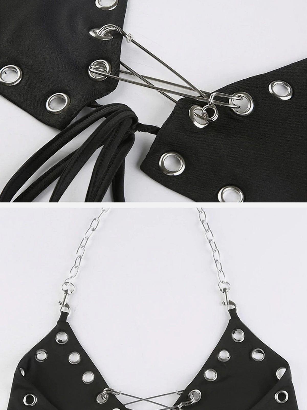 Metal Chain Lace Up Pin Vest