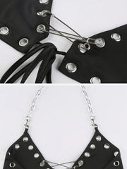 Metal Chain Lace Up Pin Vest