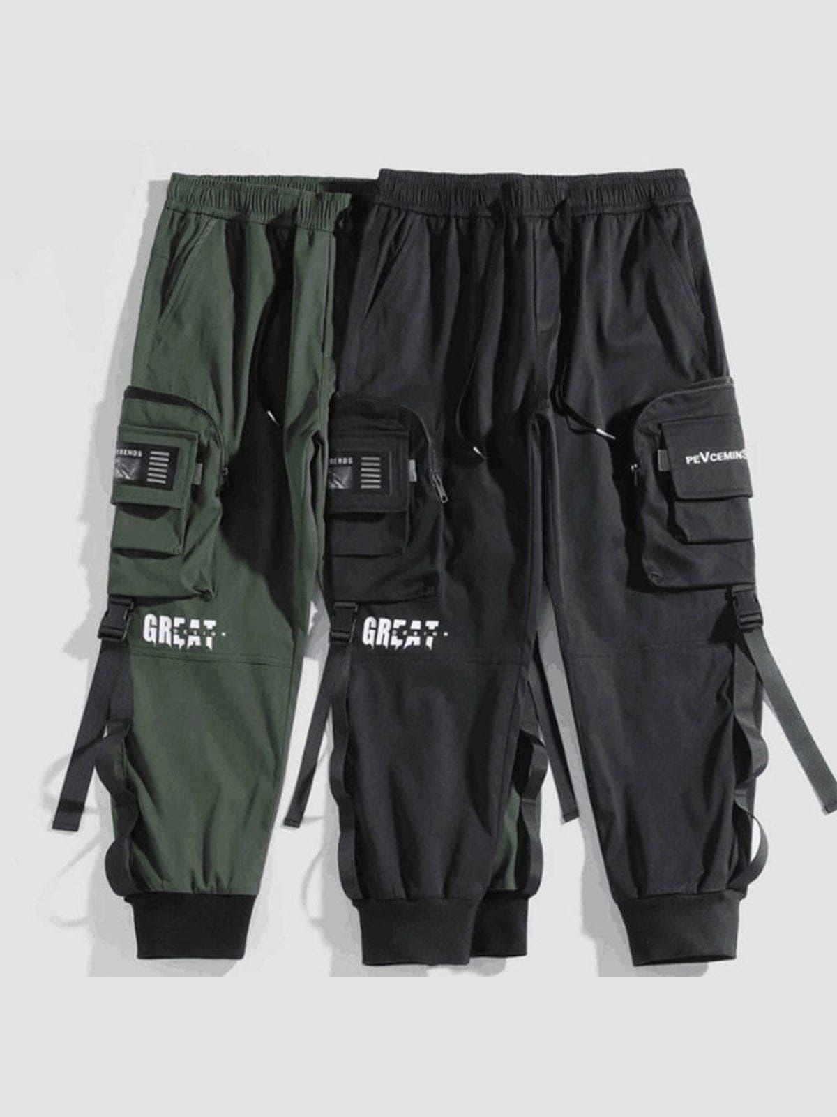 Function Buttons Ribbons Zipper Pockets Cargo Pants