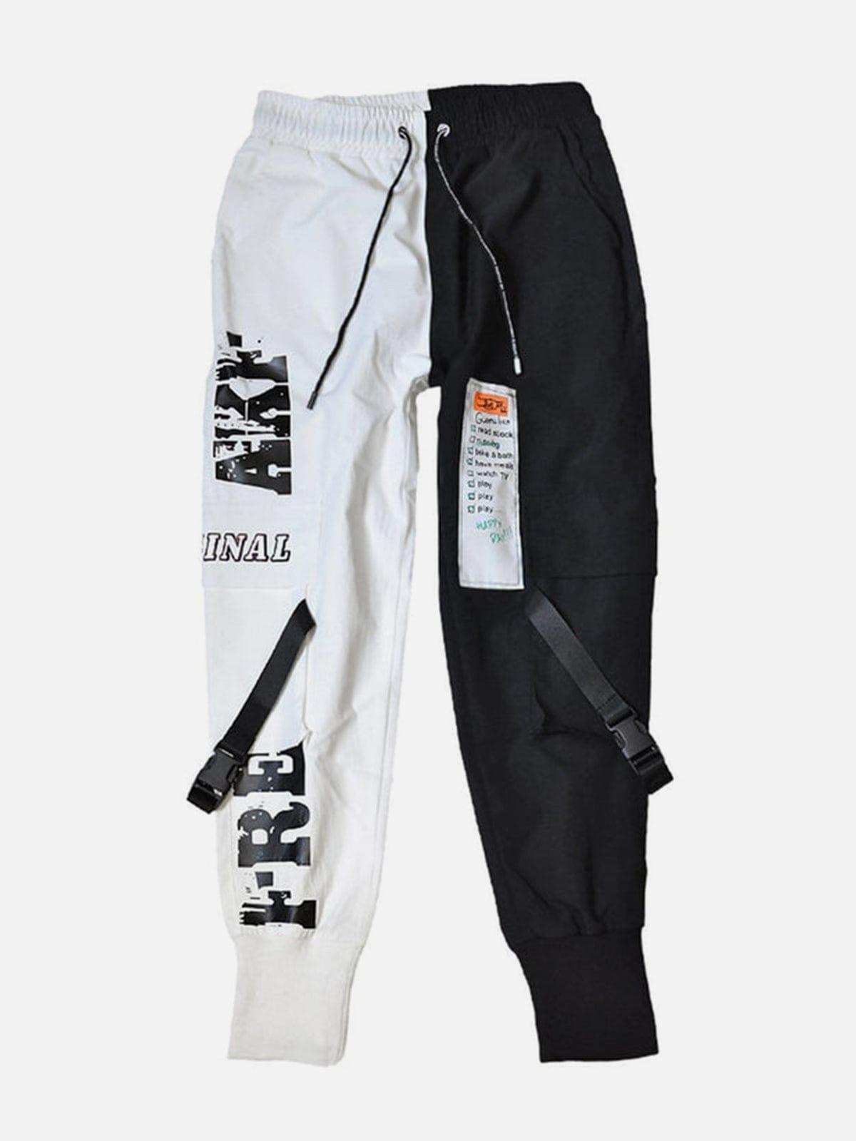 Contrast Stitching Ribbon Cargo Pants