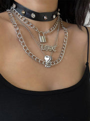 Punk PU Lock Shape Key Multiple Necklace