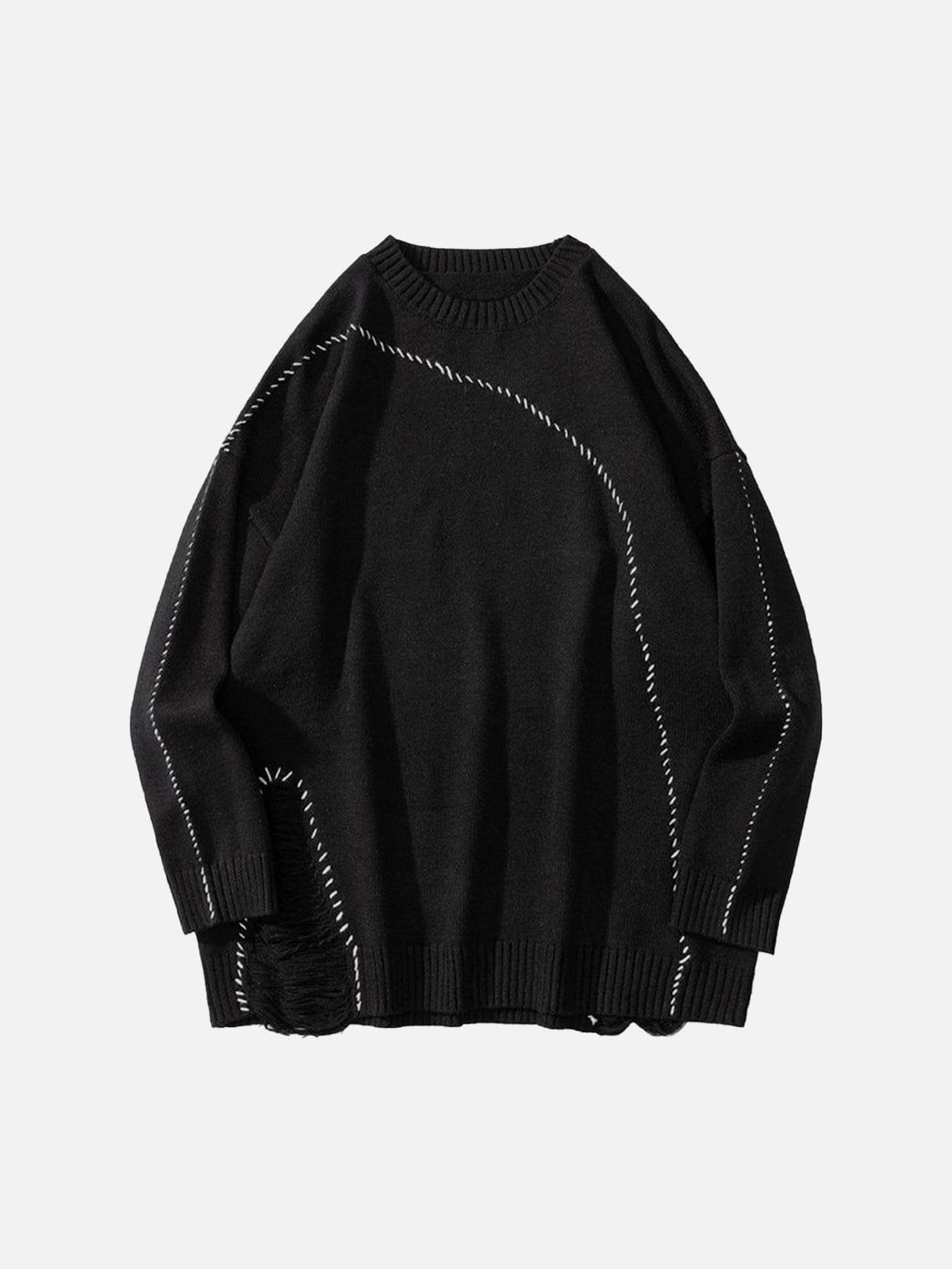 Bright Line Ripped Knitted Sweater