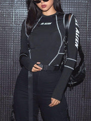 Mesh Patchwork Half Turtleneck Long Sleeve Bodysuit