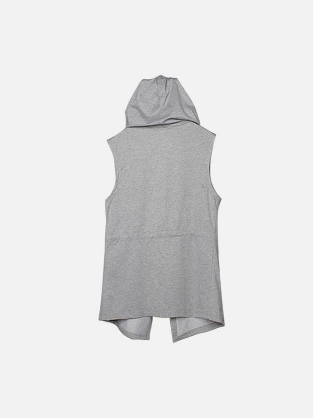 Solid Color Hooded Drawstring Waist Vest