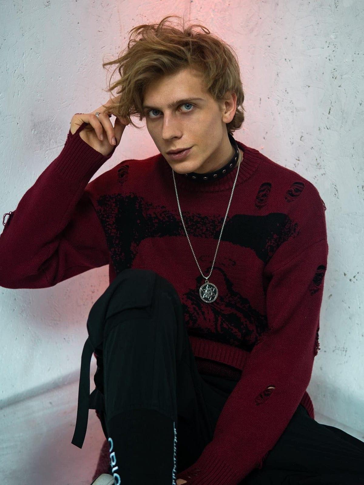 Ripped Hole with Chain Knit Sweater