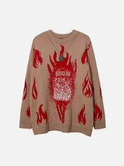 Red Fire Flame with Chain Knitted Sweater