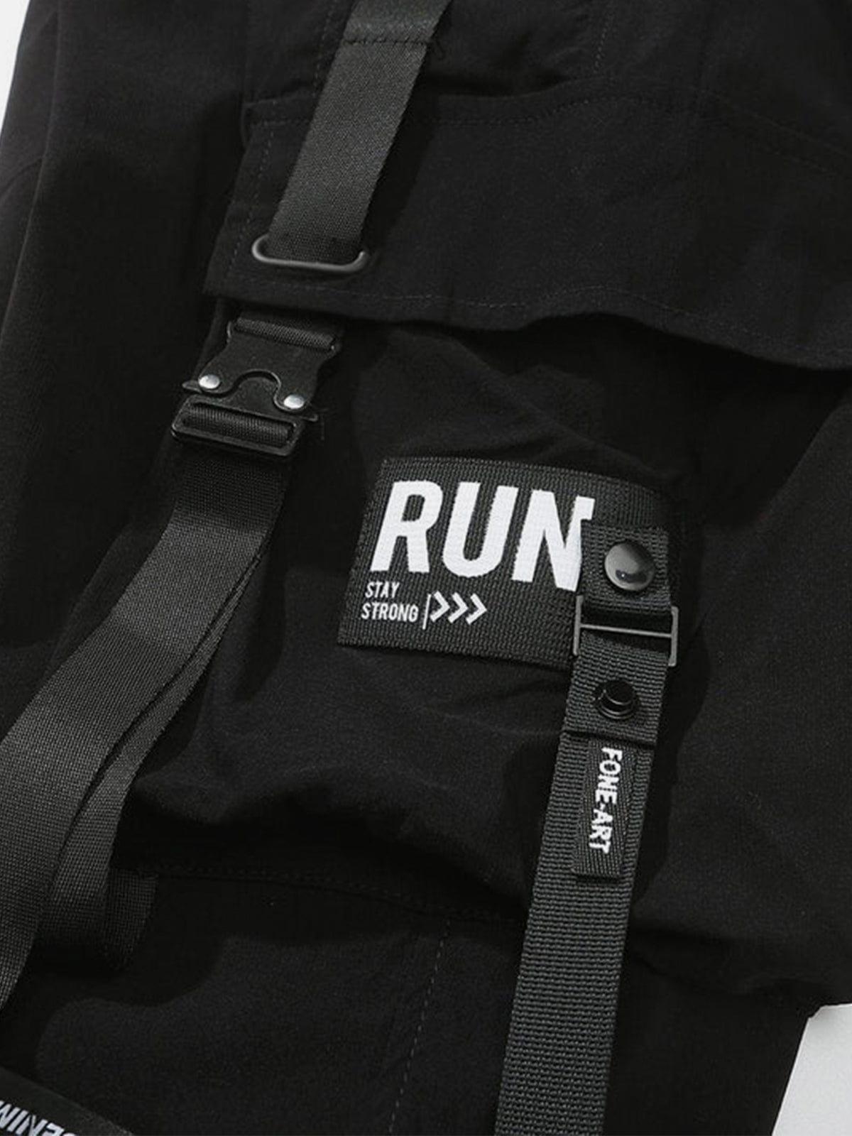 Combat Ribbons Buckle Pockets Cargo Pants