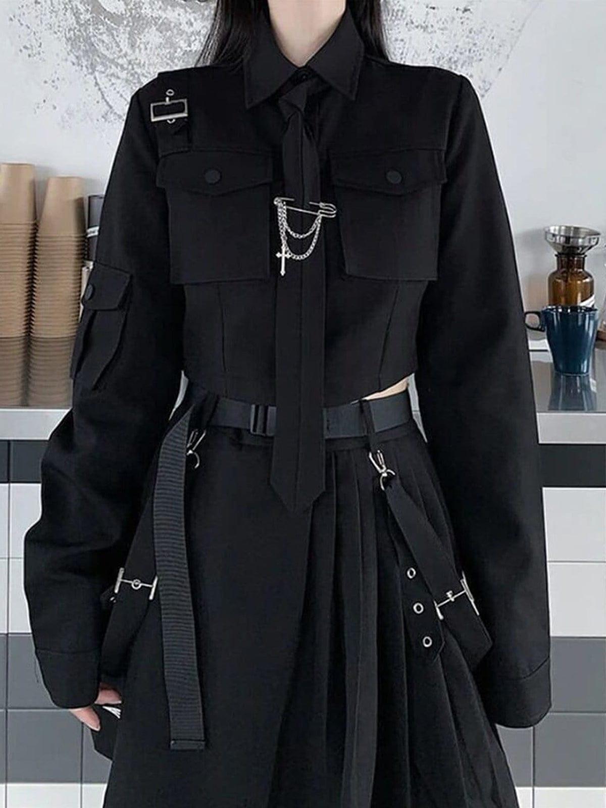 Dark Gothic Exposed Waist Skirt Suit