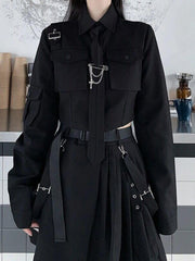 Dark Gothic Exposed Waist Skirt Suit