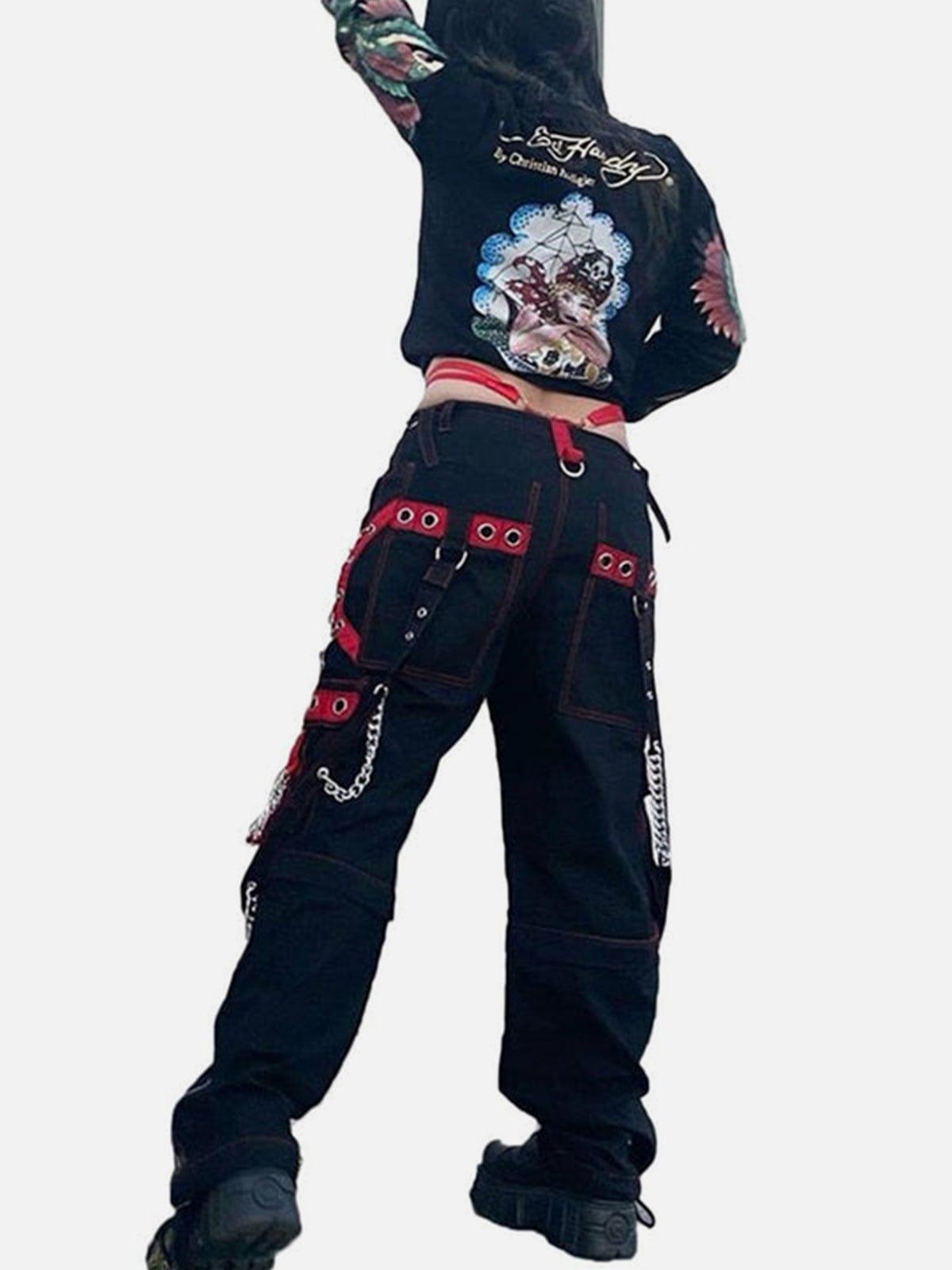 Patchwark Ribbons Chain Pants