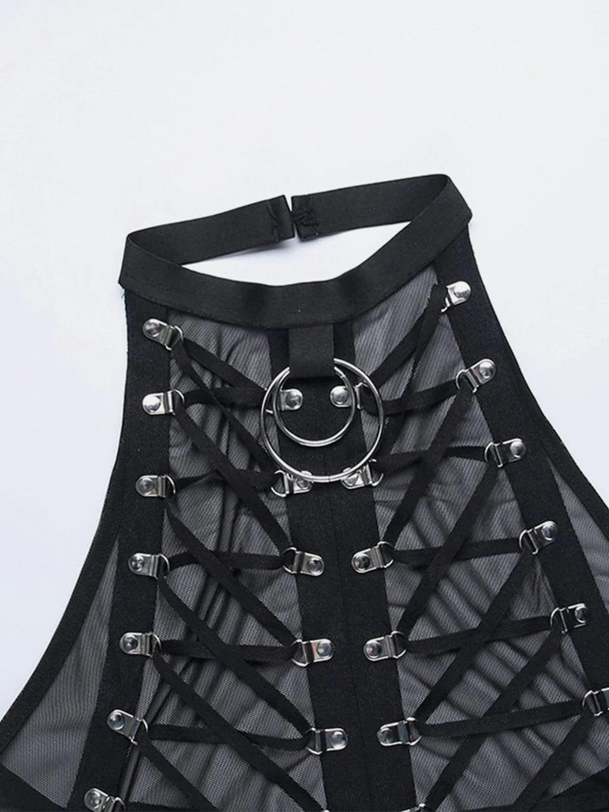 Dark Lace-up Mesh Sexy Vest