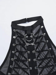 Dark Lace-up Mesh Sexy Vest