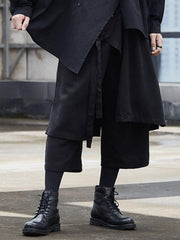 Dark Fake Two Bandage Cropped Culottes Pants