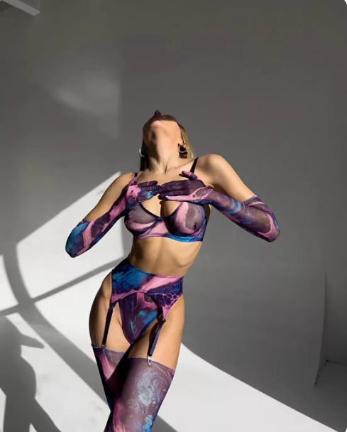 Sexy Tie-Dye Mesh Lingerie Set