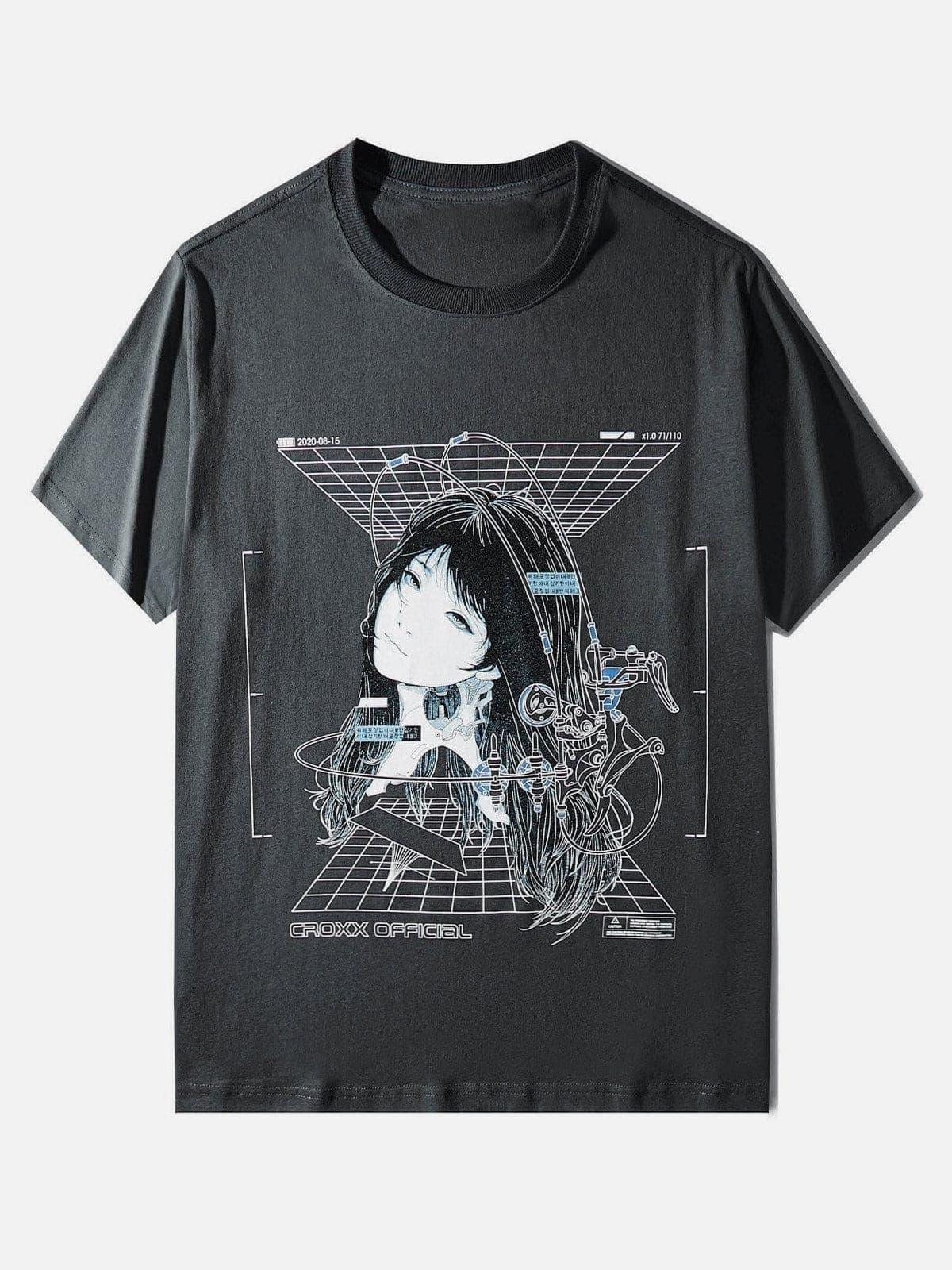 Punk Mechanical Girl Print Cotton Tee