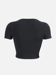 Slim Belt Shoulder Buckle Hollow Short Sleeve T-shirt