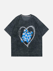 Heart Checkerboard Washed Graphic Tee