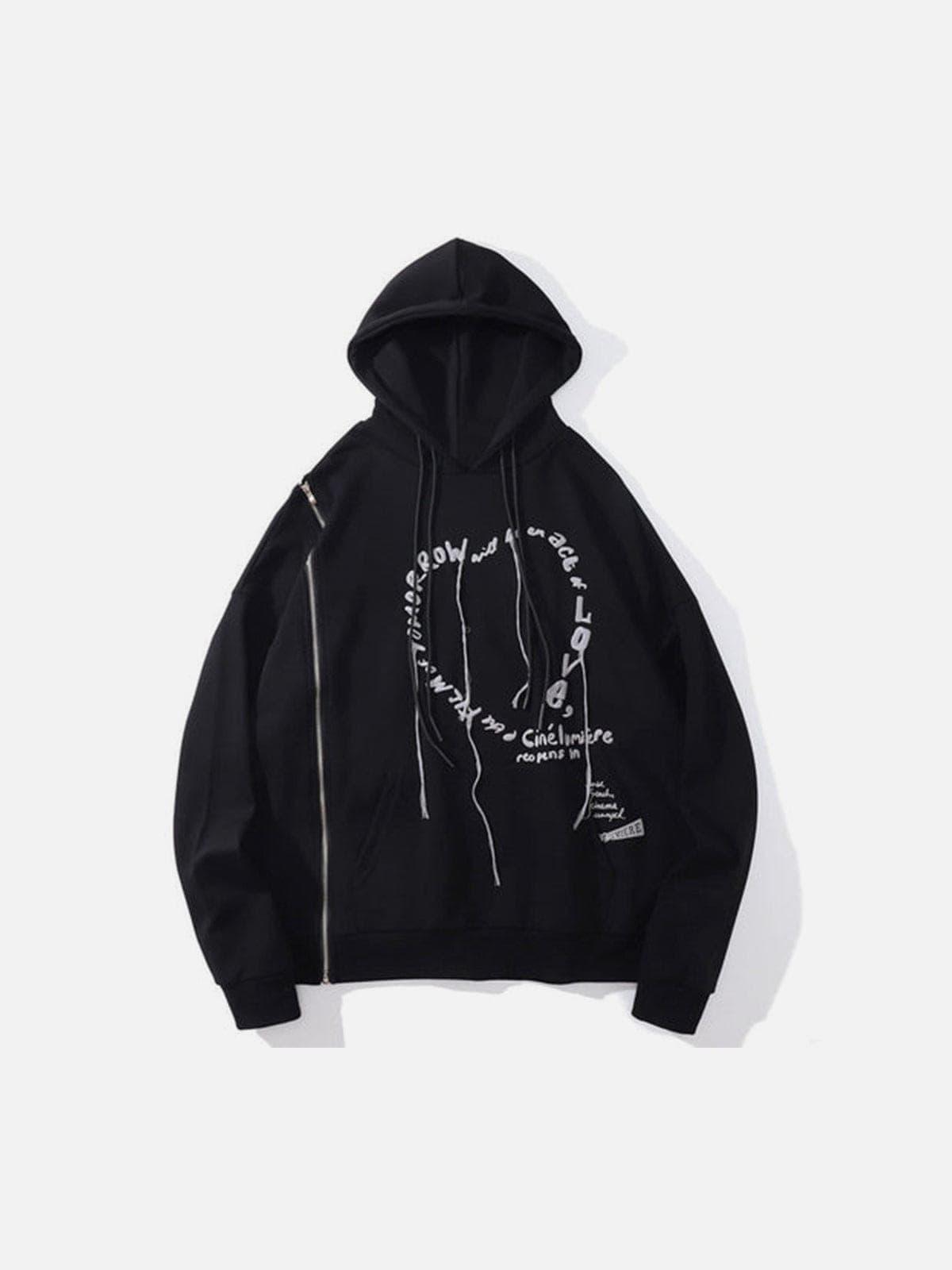 Side Zipper Embroidered Alphabet Tassels Oversized Hoodie