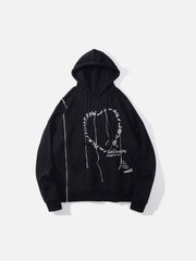 Side Zipper Embroidered Alphabet Tassels Oversized Hoodie