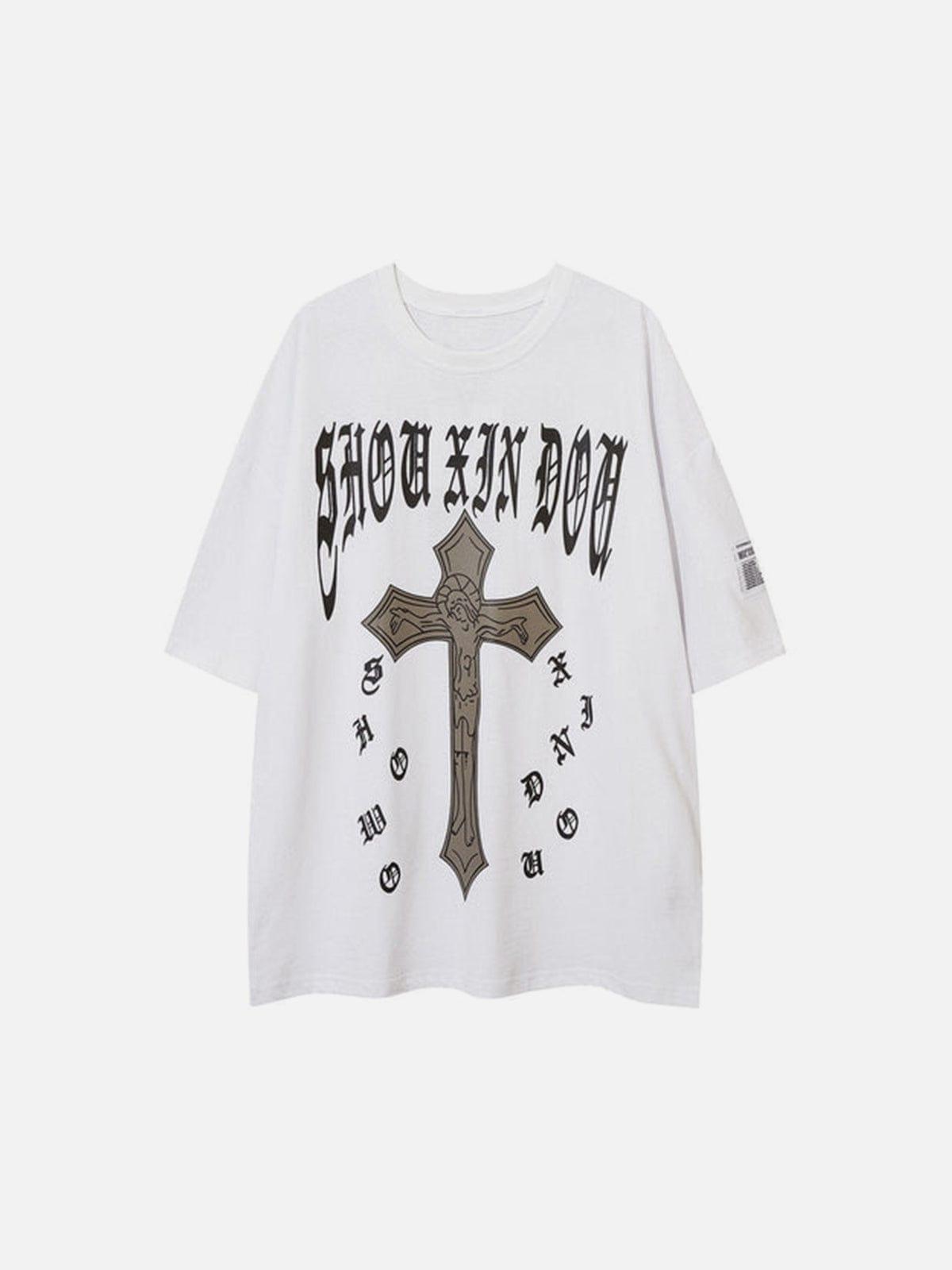 Cross Print Washed Graphic Tee