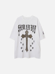 Cross Print Washed Graphic Tee