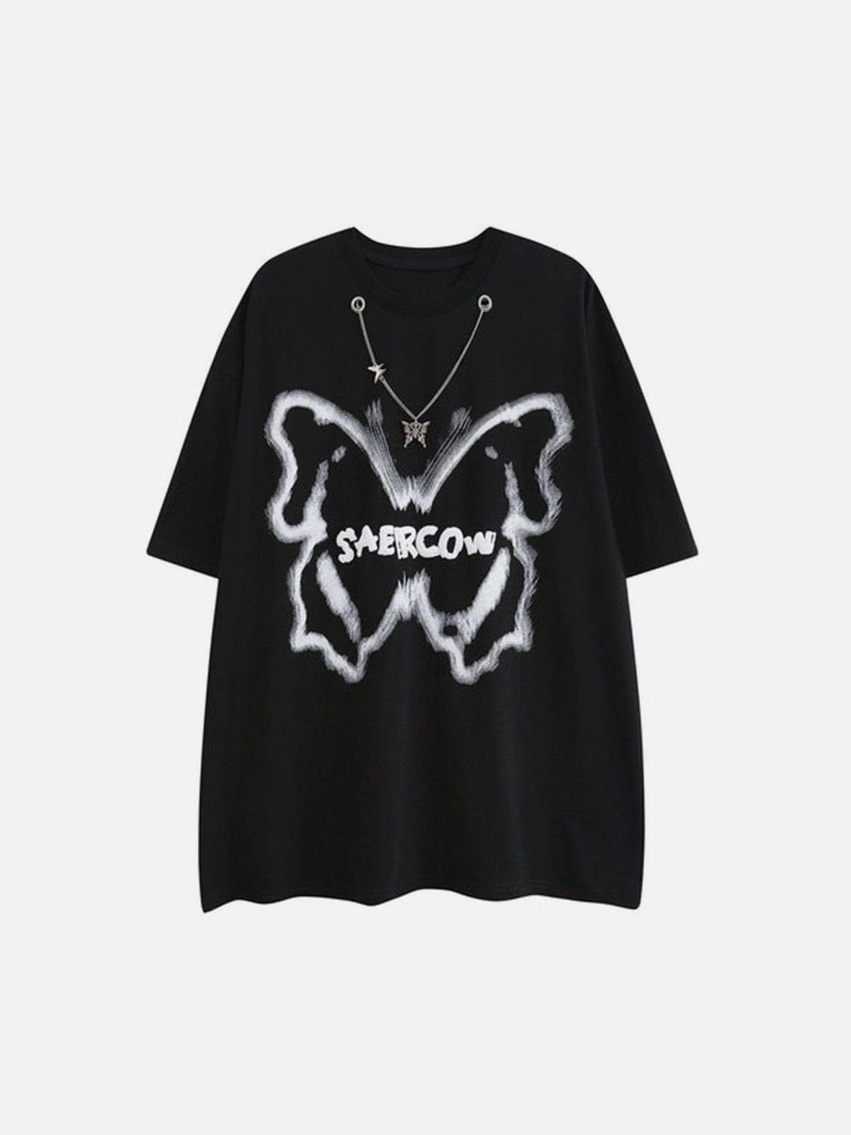 Graffiti Butterfly Star Necklace Tee