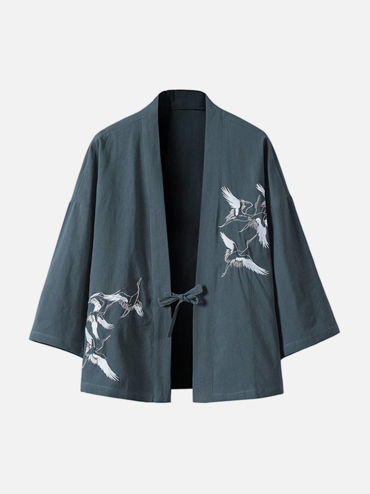 Crane Embroidery Cardigan Kimono