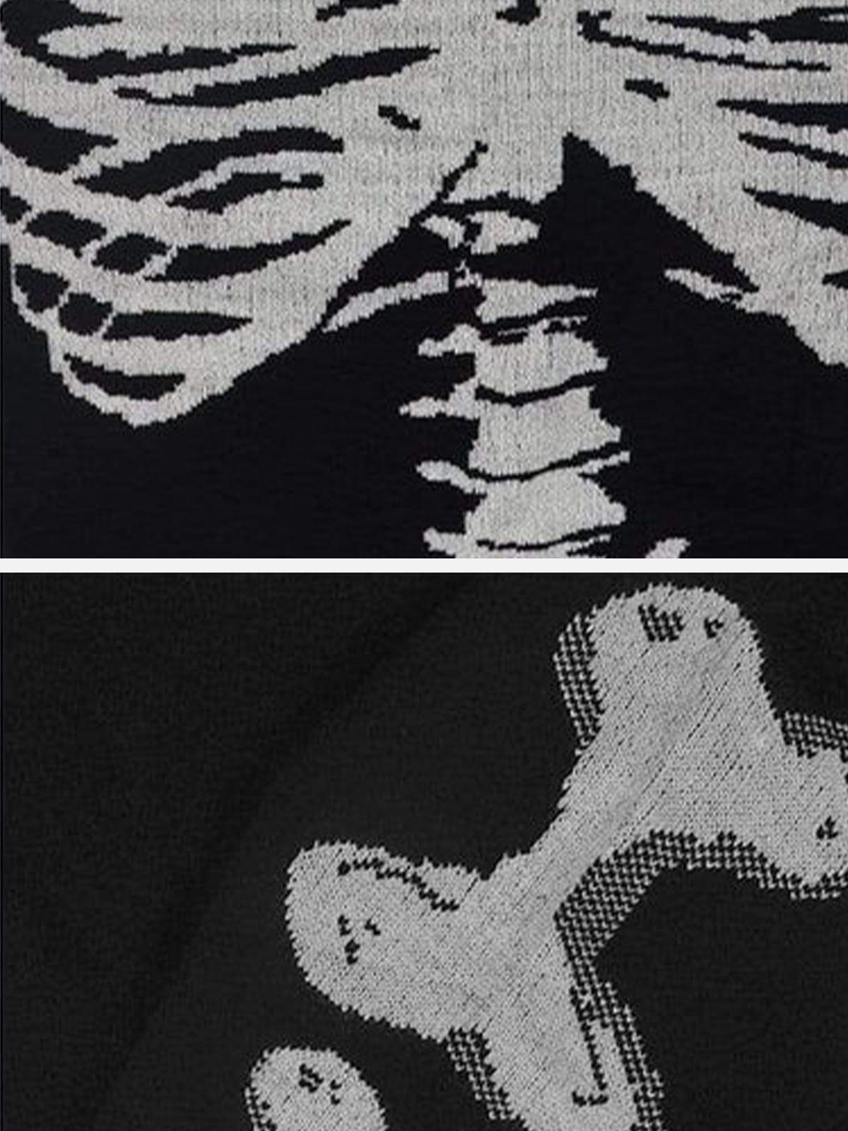 Dark Skeleton Print Knitted Sweater