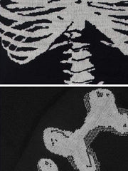 Dark Skeleton Print Knitted Sweater