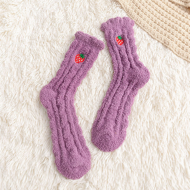 Embroidered Avocado Coral Fleece Socks